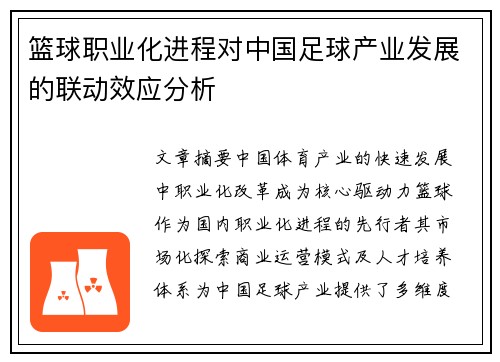 篮球职业化进程对中国足球产业发展的联动效应分析