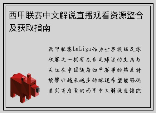 西甲联赛中文解说直播观看资源整合及获取指南