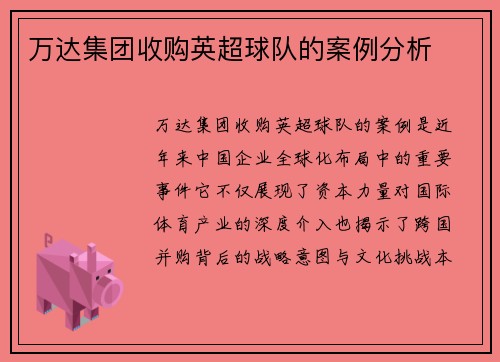 万达集团收购英超球队的案例分析
