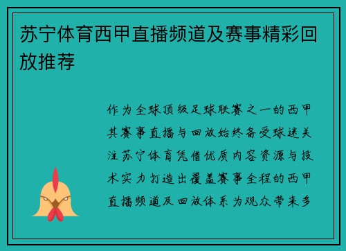 苏宁体育西甲直播频道及赛事精彩回放推荐